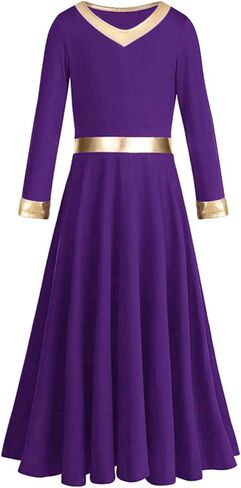 Girls Praise Dance Dress Metallic Block Rules Liturgical Worship Church Choir Costumes Lyrical Dress in Kuwait