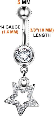 Stainless Steel Danging Belly Button Rings 16g 3/8 10mm 8mm Clear Crystal Ball Earrings Piercing Jewelry More Theme in Saudi Arabia