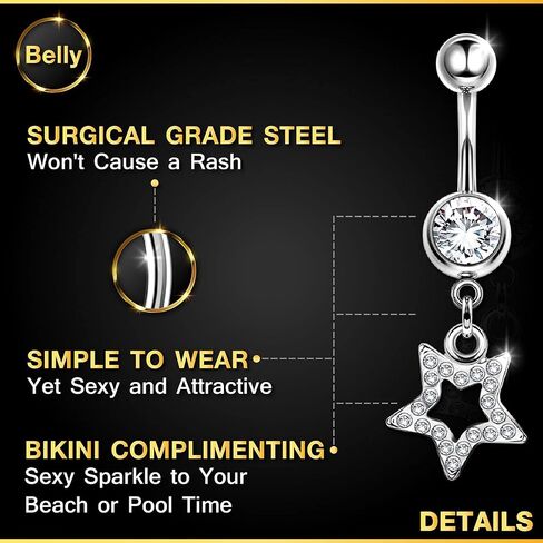 Stainless Steel Danging Belly Button Rings 16g 3/8 10mm 8mm Clear Crystal Ball Earrings Piercing Jewelry More Theme in Saudi Arabia