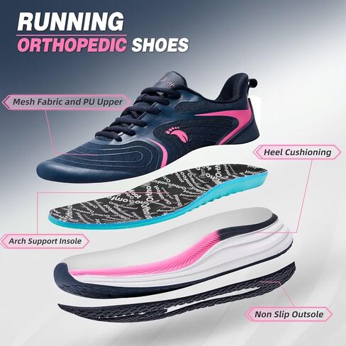 Women's Orthopedic Road Running Shoes: Comfortable Casual Arch Support Plantar Fasciitis Athletic Sneakers, High Arch Flat Feet Tennis Sports Work Walking Shoes for Foot and Heel Pain Relief in Saudi Arabia