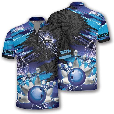 PRIMESTY Bowling Jersey 3D, Zipper Bowling Shirts for Team, Bowling Shirt Unisex for Men Women, Bowling Shirts for Men in Kuwait