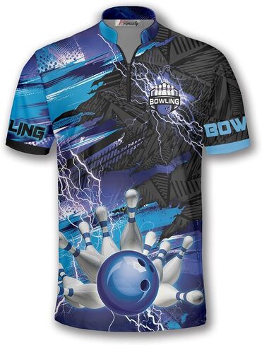 PRIMESTY Bowling Jersey 3D, Zipper Bowling Shirts for Team, Bowling Shirt Unisex for Men Women, Bowling Shirts for Men in Kuwait