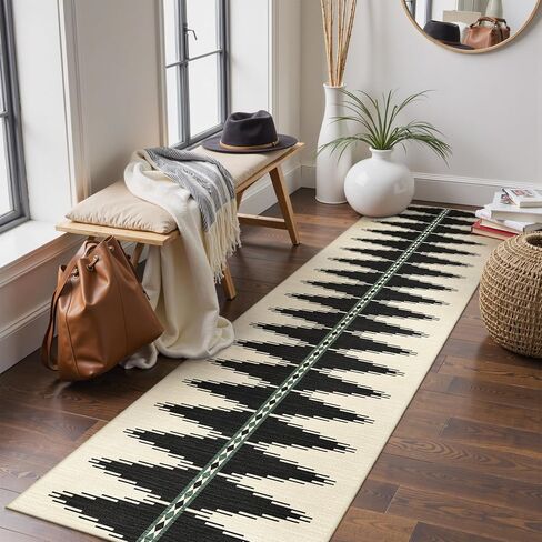 Lahome Modern Long Hallway Runner Rug 10 أقدام ، عداء سجادة قابلة للغسل 2.5x10 عداء المطبخ غير المطبخ فائق ، طباعة هندسية رمي عداء سجادة ناعمة للدخول (أسود ، 2'5'x10 ') in Kuwait