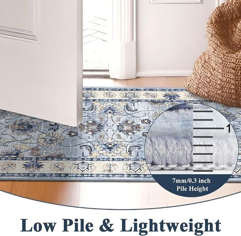 Yamaziot Washable Runner Rug, 2x8 Non-Slip Vintage Floral Hallway Rug with Rubber Backing, Low Pile Non-Shedding Soft Distressed Carpet Runner for Bedroom, Kitchen, Laundry, Entrance in Saudi Arabia