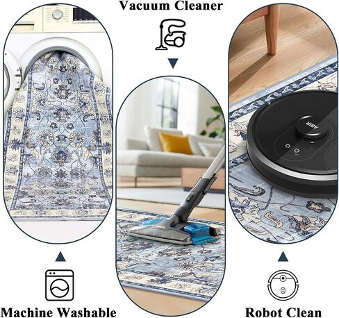 Yamaziot Washable Runner Rug, 2x8 Non-Slip Vintage Floral Hallway Rug with Rubber Backing, Low Pile Non-Shedding Soft Distressed Carpet Runner for Bedroom, Kitchen, Laundry, Entrance in Saudi Arabia