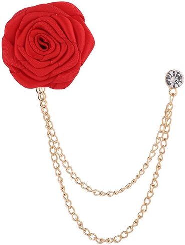 Rose Brooch Pin Wedding Brooch Suit Pin Handmade Rose Brooch for the Groom Wedding Ball Fringe Chain Brooch Men's Suit Accessories in Saudi Arabia