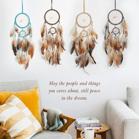 Pretty Jolly Small Indian Dream Catchers Wall Decor Handmade Woven Dark Red Feather Dreamcatchers Wall Hanging for Bedroom,Living Room,Wedding Party,Home Decor-2 Rings in Saudi Arabia