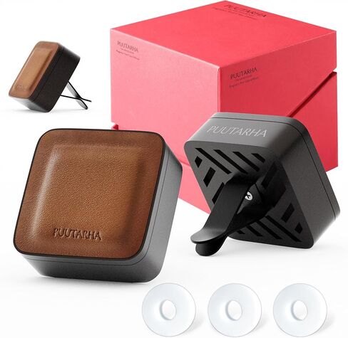 Premium Quality Car Air Freshener Leather and Metal Design Scent Vent Clip Diffuser,New Natural Fragrance Diffuser for Car with 3 Refill Scented Discs and Gift Box(Truffle Brown) in Saudi Arabia