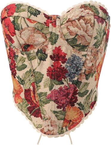 Holiberty Sexy Vintage Floral Print Camisole Crop Tops for Women Retro Embroidery Pattern Tube Top Lace Up Shapewear Corset in Saudi Arabia
