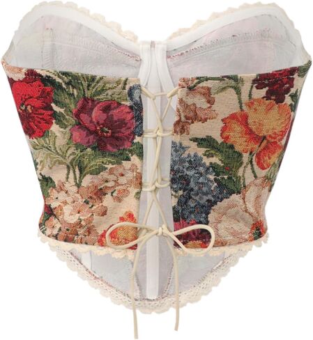Holiberty Sexy Vintage Floral Print Camisole Crop Tops for Women Retro Embroidery Pattern Tube Top Lace Up Shapewear Corset in Saudi Arabia