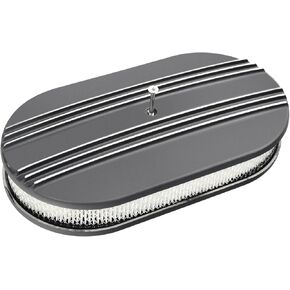 15" Oval Half Finned Polished Aluminum Air Cleaner Assembly Kit for 4-Barrel Carburetor with Filter Element & Bolt