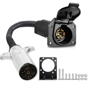 7 Pin Round to RV Blade 7 Pin Trailer Light Adapter, 14 Inch, Nylon Insulated Copper Core Wire, Plug and Play with Mounting Bracket