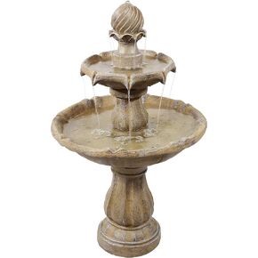 Sunnydaze 35" Solar 2-Tier Outdoor Water Fountain - Outdoor Water Fountain with Battery Backup and Pump - Earth