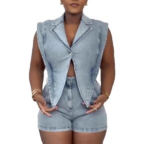 Nrthye Women Denim Short Romper Sexy Sexyless Lapel Hollow Out One Jean Jean Phemsuit Shorts Sails Club Outfits
