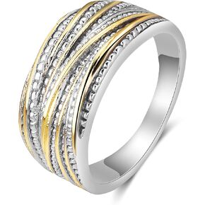 2 Tone 14K Gold & Silver Plated Ring, Wide Intertwined Crossover Statement Chunky Gold Rings Vintage Fashion Band Rings for Women Designer Jewelry Gifts