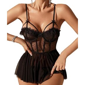 MOOLIGIRL Women's Lingerie Deep V-Neck Lace Babydoll Dress Adjustable Straps Sexy Chemise for Wedding Night Negligee