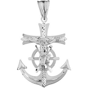 Claddagh Gold Religious Jewelry .925 Sterling Silver Mariner Crucifix Anchor Cross Textured Dangling Pendant Charm