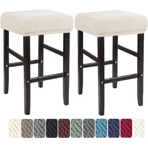 Bar Stool Covers Rectangle Set of 4/2/1 Saddle Bar Stool Covers Slipcover Stool Cushion Covers Stretch Vanity Stool Cover Washable Counter Stool Chair Covers slipcover,Beige,2pcs