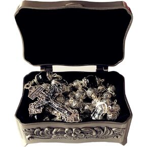 Elegantmedical Rare Bali sterling 925 Silver Beads Mens Womens Rabens Crucifix Cross Gift Necklace Case