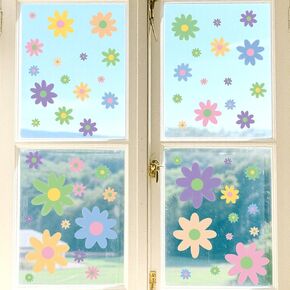 138pcs Colorful Daisy Window Clings, Flowers Window Clings Double-Sided Spring Decals Floral Stickers for Home Office Shop Classroom Decor