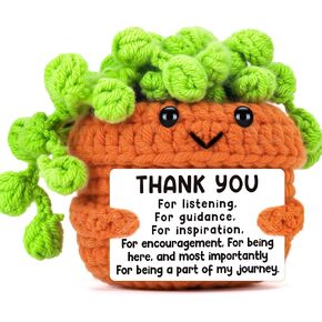 Cute Appreciation Gifts for Women Men, Grateful Thank You Birthday Farewell Graduation Gift for Friends Teacher Coworkers Boss, Crochet Plant Lover Present Home Office Desk Decor