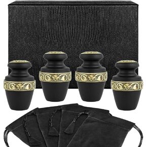 Trupoint Memorials Small Urns for Human Ashes Keepsake, Decorative Mini Cremation Urn for Adult Men & Women, Set of 4, Grecian Black and Gold