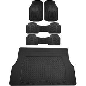 FH Group 3 Row Climaproof™ Trimmable Non-Slip Vinyl Floor Mats with Cargo Liner- Universal Fit for Cars Trucks and SUVs (Gray) F11306 + F16401