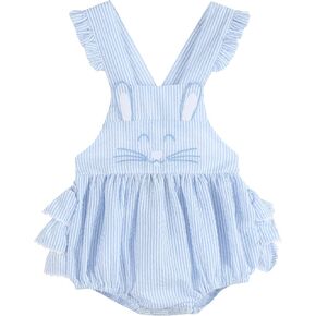 Seersucker Bunny Face Ruffle Romper