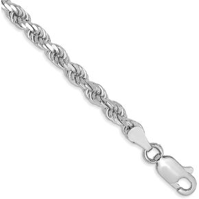 Avariah Solid 14K White Gold 3.5mm Diamond-cut Rope with Lobster Lock Chain -7.0" 8.0" 9.0"