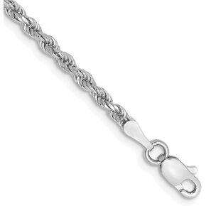 Avariah Solid 14K White Gold 2.25mm Diamond-cut Rope with Lobster Lock Chain -7.0" 8.0" 9.0"