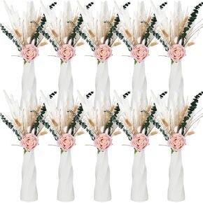 Janinka 10 Set Dried Pampas Grass Centerpiece for Wedding 10 Composite Plastic Flower Vases 10 Artificial Roses 80 Dried Pampas Grass for Baby Shower Rustic Bridal Shower Farmhouse Home Decoration