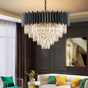 24" Modern Black Crystal Chandeliers 5-Tier 10 Lights Ceiling Light Fixture K9 Crystal Hanging Pendant Ceiling Light for Dining Room Living Room Bedroom Entryway