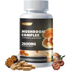 Mushroom Complex Supplement 2600mg, 120 Capsules - 10 Mushrooms Blend - Reishi, lions mane supplement capsules,Lions Mane, Cordyceps, Chaga, Turkey Tail, Maitake, Shiitake, Oyster Nootropic Complex