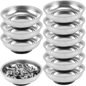 FUNSUEI 10 Packs 6 Inches Magnetic Tray, Stainless Steel Magnetic Bowl, Round Magnetic Parts Tray for Pins, Screws, Bolts, Nuts, Small Parts