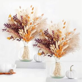 ديكورات Huminbo Fall Decore Decorations للمنزل-زهور بوهو برتقالية بامباس ديكور العشب الناعم باقة زهرة جافة بومباس 17 "-95-PCS Pompous (2 عبوة)