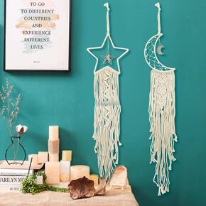 MrMrKura Star Moon Dream Catcher for Girls Bedroom Decor Home Wall Decor, Handmade Boho Macrame Wall Hanging Large Dream Catchers for Boys, Girls, Kids, Teens (Black)