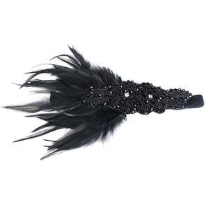 ACTLATI Retro Fashion 1920s Headband Roaring 20s Feather Hair Band Cocktail Party Girls Women, Black, One Size