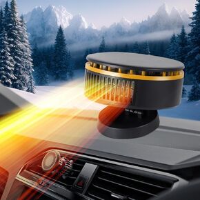 12V Car Heater Fan,Portable Fast Heating Auto Car Heater Defroster Windshield Defogger Automobile Windscreen Heater Plug in Cigarette Lighter 360 Degree Rotary (Yellow&Black)