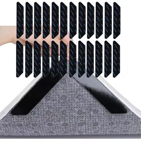 Rug Grippers, 24 Pack Carpet Sticky Pads for Curling Corners and Sides, Keeps Area Rugs in Place, Reusable Dual-Sided Pad Grips Floor Under Area Rugs, Holds Carpets Down on Hardwood Floors