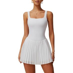 Women's Tennis Dress with Built-in Bra & Hollow Back, Pleated Skirt for Yoga Golf Workout Summer Mini Dresses
