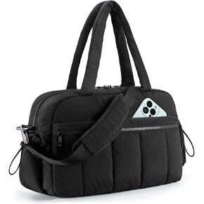 Weekender Bags Puffer Duffle Bag for Travel with Laptop Compartment, Small Gym Bag for Women with Wet Pocket, Hospital Bags for Women Labor Delivery, Carry on for Airplanes, Black