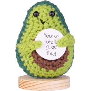 Funny Crochet Avocado, Handmade Emotional Support Knitted Wool Avocado Gift with Wooden Base for Women Men Mothers Day Graduation Teacher Appreciation(Dark Green)