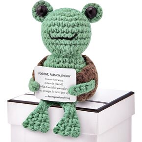 Mini Frog Fathers Day Positive Crochet Stuffed Animal for Women Men Girls Boys Coworkers Friends, Emotional Support Crochet Plush Knitted Doll Encouragement Inspirational Birthday Office Gift Ideas