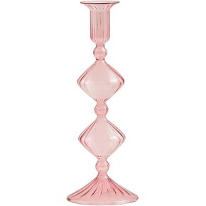 Mud Pie Pink Glass Taper Holder; 9 3/4"