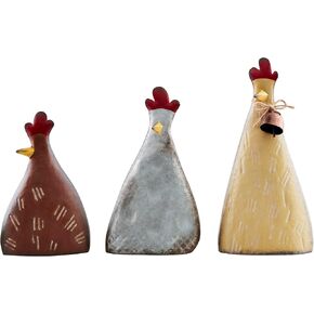 Mud Pie Tin Chicken Decorative Sitters; Small 8 1/2" X 5 1/4" Dia | Medium 10" X 5 1/2" Dia | Large 11 1/2" X 6" Dia