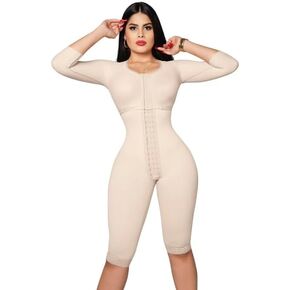 Forma Tu Cuerpo, Fajas Colombianas, Medium Compression, Bodysuit Knee with Bra, Sleeves, Center Clasps. (Ref. 018)
