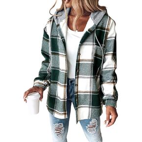 Chicme Womens خفيفة الوزن سترة عرضية منقوشة طالبة الأكمام كوخ الصوف سترات مقنعين معطف دافئ