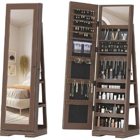 خزانة مجوهرات Sogesfurniture 360 ​​° ، صناديق ومنظمو مجوهرات خشبية كاملة الطول ، خزانة تخزين المجوهر