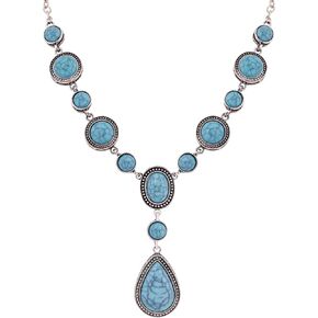 MINACHI Bohemian Created Turquoise Beaded Y-Necklace, Turquoise-toned Multi-shaped Pendant, Dainty Elegant Jewelry for Women