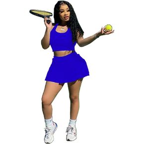 Adogirl Women Tennis Skirt Sets 2 Piece Outfits Casual Tank Crop Top Pleated Mini Dress Golf Athletic Sport Workout Outfits